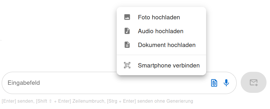 Upload-Menü im Eingabefeld